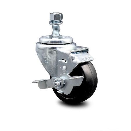 Service Caster 3 Inch Hard Rubber Wheel Swivel 1/2 Inch Threaded Stem Caster with Brake SCC SCC-TS20S314-HRS-TLB-121315